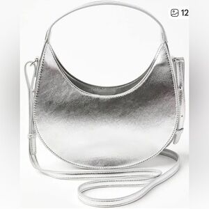 Loft Silver Metallic Crescent Crossbody Bag